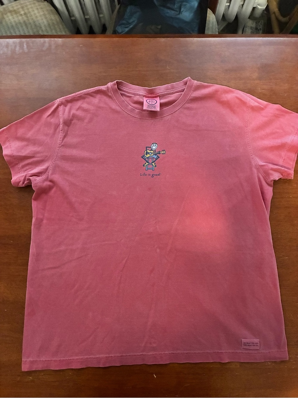 Life Is Good Jake Guitar Women’s L Pink Crusher Tee Made in Peru Y2K